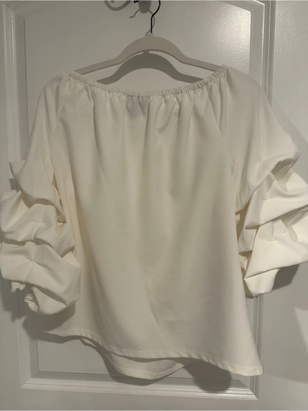White Pearl-Embellished Puff Sleeve Blouse - Picture 2 of 5